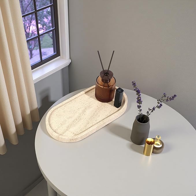 Marble Vanity Tray Organizer - 9.8"x5" Italy Natural Stone Decorative Tray，Jewelry, Perfume & Candle Display Tray，Bathroom Vanity, Dresser Top, Nightstand Decor