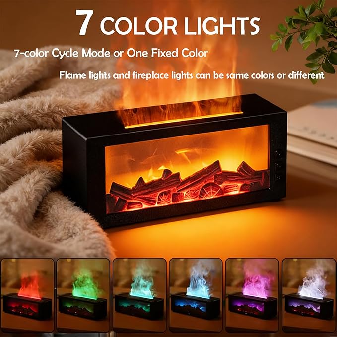 Fireplace Diffusers with 3 Essential Oils Set,Color Flame Aroma Essential Oil Diffuser with Remote Control,300ml Small Humidifier for Home Room Decor Gift for Women (Black)