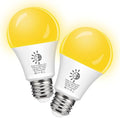 Flaspar Dusk to Dawn LED Yellow Bug Light Bulbs Outdoor 60W Equivalent, Amber Yellow Bug Light Bulb for Outside, Auto On/Off 9W 2000K A19 LED Bug Photocell Sensor Lights for Patio, Porch, 2 Pack
