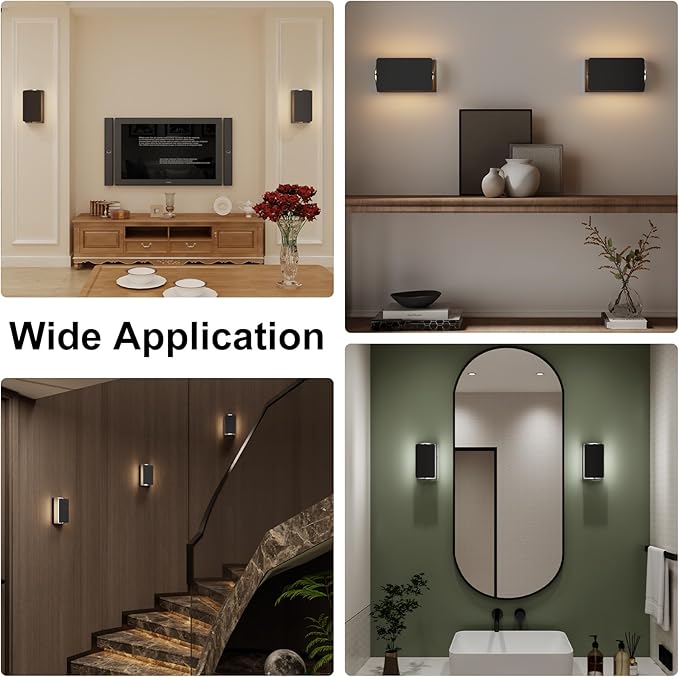 Indoor Modern Led Aluminum Wall Sconces,18W 5CCT 3000K-6000K Dimmable Hardwired Wall Light with Rotatable Lampshade,Contemporary Wall Lamp for Bedroom Living Room Hallway Stairway(Black,2Pack)