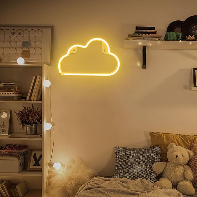 Cloud Neon Sign Warm White Cloud Light Sign for Wall Decor,Battery or USB Powered Clouds Shaped LED Sign Decoration Lights for Bedroom Aesthetic Teen Girl Kid Room Christmas Birthday Wedding Party