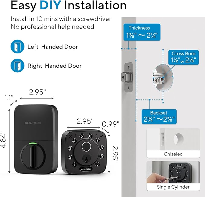 ULTRALOQ Bolt Fingerprint Smart Lock with Door Sensor, Built-in WiFi, Works with Apple Home, Alexa, Google, SmartThings, Keyless Entry Deadbolt with App, Code, Remote Control, Auto-Lock, BHMA Cert.