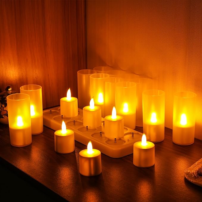 WoneNice 12 pcs USB Rechargeable Flameless Candles with Remote & Timer, LED Tea Lights for Wedding Christmas Lanterns Emergency Home Decor