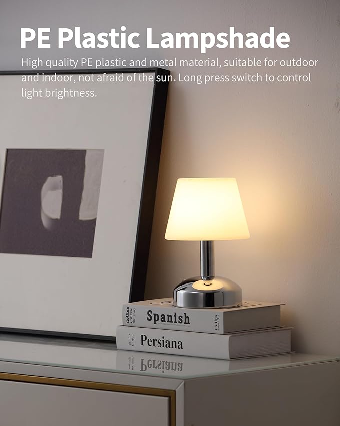 KDG Modern Cordless Small Table Lamps, Outdoor Portable Shower Waterproof LED Dimmable Desk Lamp, 5000mAh Rechargeable Battery Operated Light for Restaurant, Bedroom, Bathroom, Night Light (Silver)