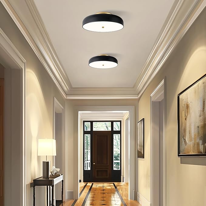 Dimmable LED Ceiling Light, Black and Gold Light Fixture, Mid-Century Semi Flush Mount Ceiling Light 5CCT 2700K-6000K Ceiling Lamp for Laundry Room Kitchen, Bedroom, Hallway(15.8in)