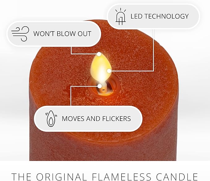Luminara - Flameless LED Battery Operated Flickering Pillar Candles - Burnt Orange- Pack of 1-3x6.5 - Realistic Moving Flame Real Wax Indoor/Outdoor