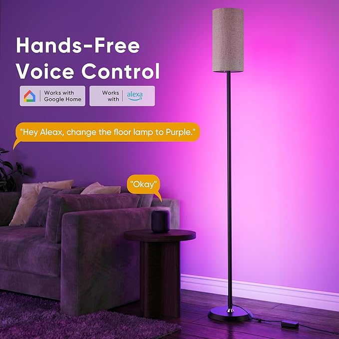 PARTPHONER RGBIC Floor Lamp, 1000 Lumen Smart Modern Floor Lamp with 16 Million DIY Colors & Dual Light, LED Corner Standing Lamp Featuring Music Sync, App/Remote Control for Living Room, Bedroom