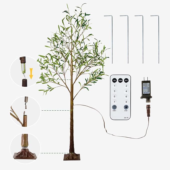 Olive Tree Light, 6FT 216 LED Lighted Olive Tree, Artificial Greenery Trees with Lights for Indoor Outdoor Home Bedroom Party Holiday Decoration
