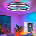 STERREN RGB Ceiling Fans with Lights, 15.7'' Modern Low Profile Ceiling Fan, Dimmable Flush Mount Ceiling Fan with Remote/APP Control, Small Fandelier for Bedroom, Living Room, Kitchen