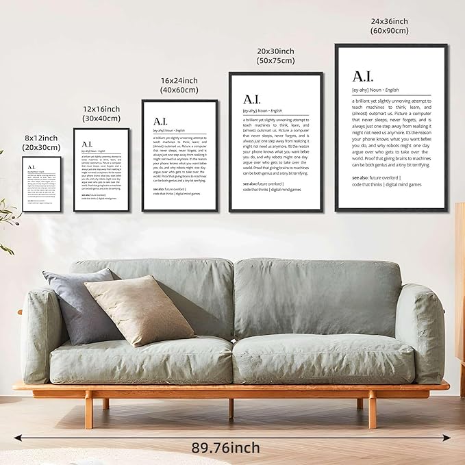Framed AI definition poster Canvas Print Art Modern Minimalist Aesthetic Wall Art Pictures Wall Decor Stunning for Office Apartment Home Decor (Black Framed,12" Lx16 W)