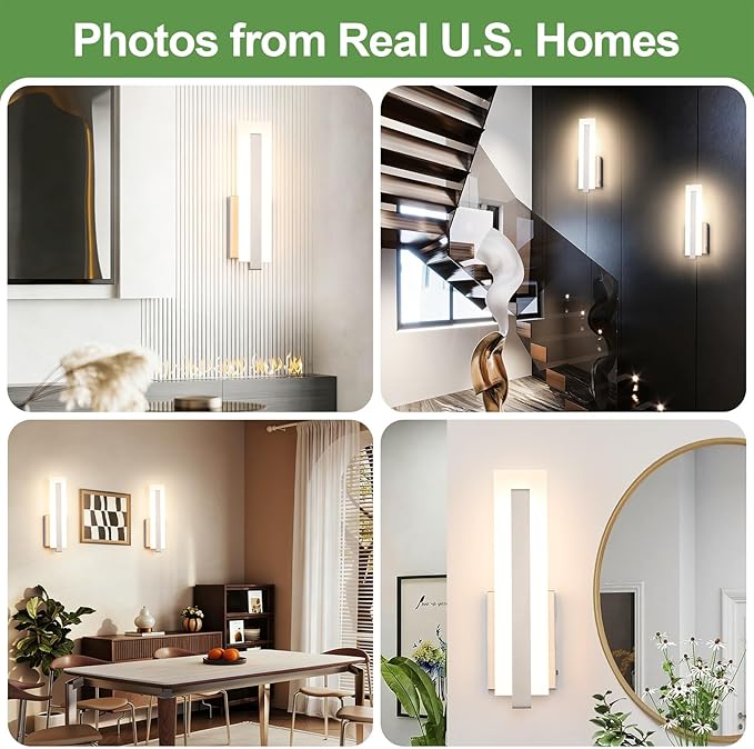 Tipace Hardwired Brushed Nickel Dimmable Modern LED Wall Sconce 2 Packs 3000K 3500K 4000K 5000K 6000K Indoor Wall Lights Up and Down Wall Mount Light for Living Room Bedroom Hallway Corridor(5CCT)