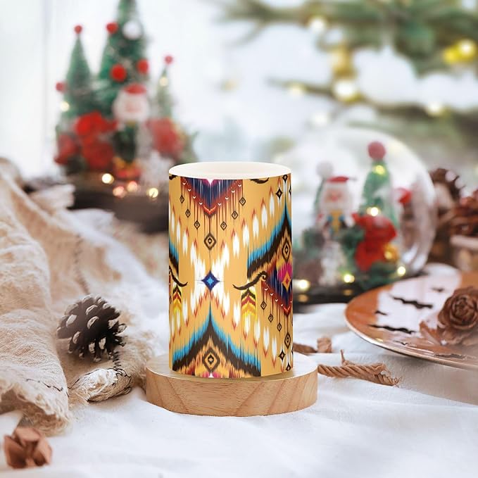 YETTASBIN Aztec Navajo Flameless Candles with Remote Control and Timer, Adjustable Brightness Long Lasting Battery Operated LED Pillar Candles for Indoor Outdoor Party Holiday Home Decor, 2 Pack