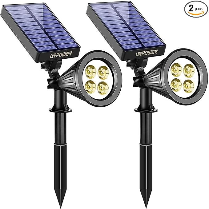 URPOWER Solar Lights Outdoor, 2-in-1 Solar Spot Lights Waterproof with 2 Lighting Modes, Adjustable Solar Powered Spotlights Auto On/Off Landscape Lights for Yard Garden Pathway, 2 Pack (Warm White)