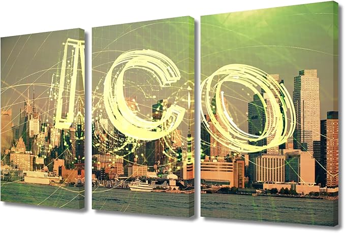 TUMOVO 3 Panel Crypto Currency Paintings Canvas Wall Art Concept of Blockchain and Bitcoin Posters and Prints Pictures Canvas Paintings Wall Decor for Living Room Framed Ready to Hang (36" Wx24 H)