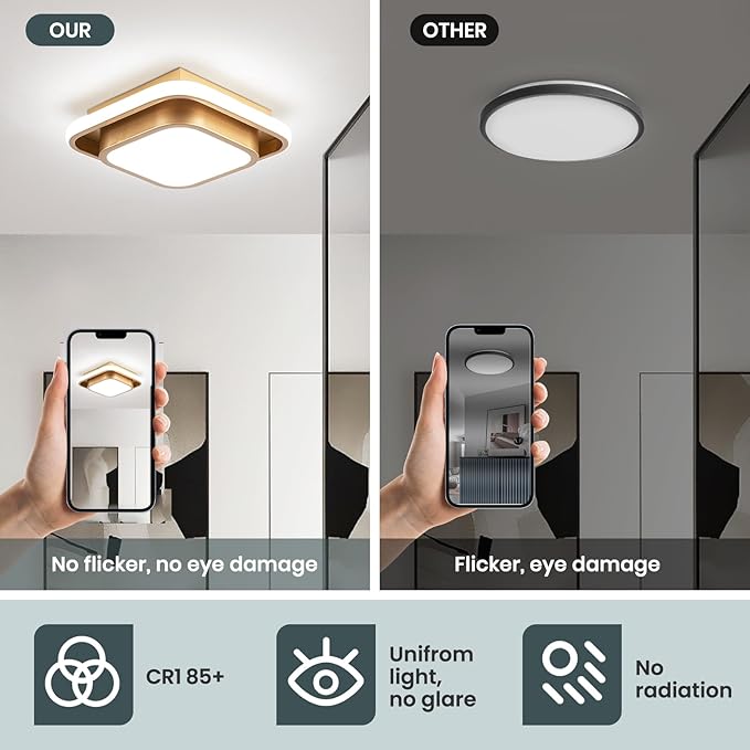 Hallway Light Modern LED Ceiling Light Fixture Square 6000K Close to Ceiling Light Gold Flush Mount Ceiling Lights for Kitchen Bedroom Balcony Bathroom