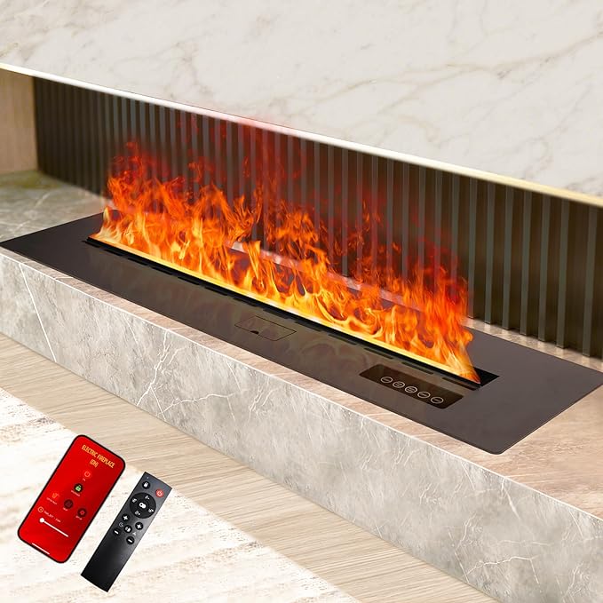 3D Water Vapor Fireplace Smart APP Electric Flame Decoration Steam Fireplace Humidifier W/Tap Water for Office, Home, Hotel,Restaurant(Color,31.5")