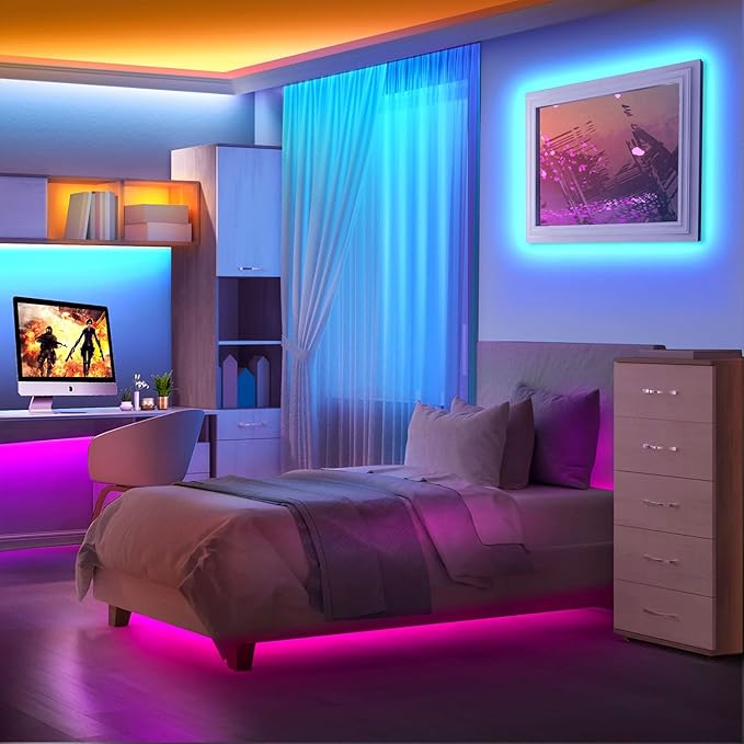 Nexillumi LED Lights for Bedroom 130 ft (2 Rolls of 65.6ft) Music Sync Color Changing Led Strip Lights (APP+Remote Control)，Permanent Outdoor Lights for House Christmas All Holiday Decorations