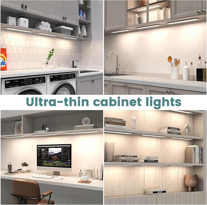 MYPLUS Under Cabinet Lighting Kit with 5 CCT, LED 3 Pcs 12 Inch Bluetooth Plug-in Light Bars, Super Bright 6.2W, 900 Lumens, Undercabinet Counter Lights for Kitchen