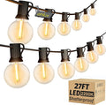 OHLUX Outdoor String Lights, 27FT LED Patio Lights with 17 Dimmable Plastic G40 Globe Bulbs(2 Spares), 2200K Waterproof Connectable Hanging Lights for Backyard Porch Cafe Party Decor E12 Socket Base