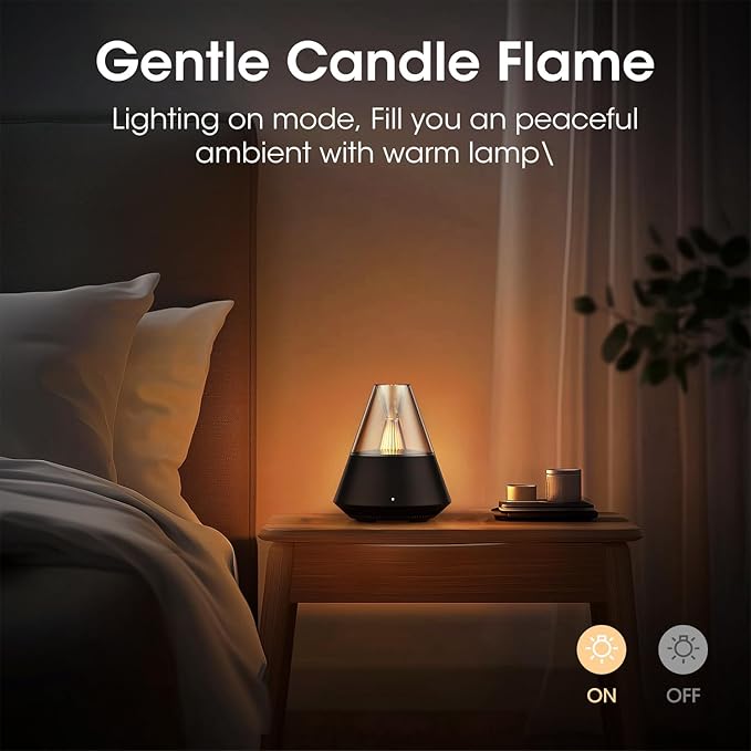 Ultrasonic Essential Oil Diffuser, 150ML Modern Aromatherapy Diffuser with Candle Light, 2 Mist Mode, Remote Control, Auto-Off, Small Cool Mist Humidifier for Home Bedroom Office Yoga, Black