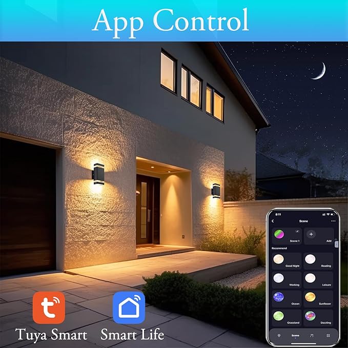 Up and Down Outdoor Wall Light, RGB Color Changing wall Lights,App&Voice Control, ETL Listed, Black Square Design, House wall Sconce 6500K, Outdoor Exterior Lights for Porch, Garage