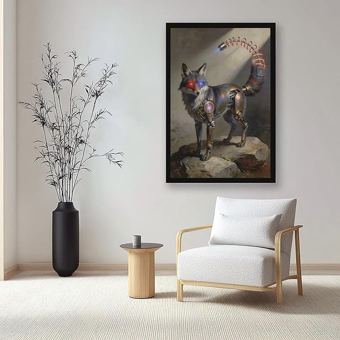 Framed Steampunk Fantasy Wall Art for Modern Living Room TV Wall Futuristic Industrial Style Decor Statement Artwork 12x18in