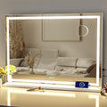 Makeup Vanity Mirror with Lights 32" x 24" Large LED Makeup Mirror, Light up Mirror with 10X Magnification and USB Charging Port, Dimmable 3 Modes, Touch Screen Control Square Corner