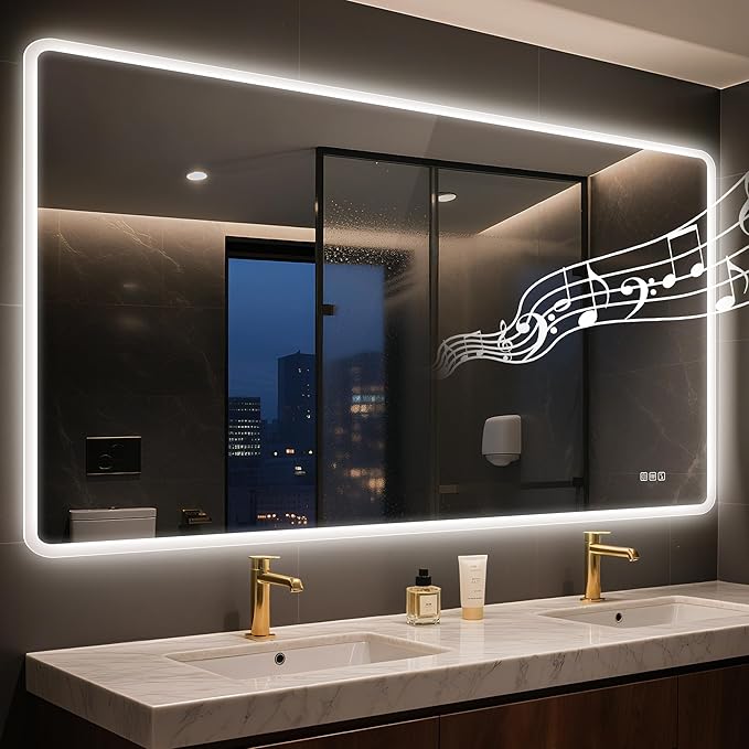 STARLEAD 59"x36" LED Bathroom Mirror with Bluetooth Speaker, 3 Color Temperature, Stepless Dimming, Anti-Fog, Touch Control, Wall-Mounted Vanity Mirror, Vertical or Horizontal