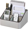 PU Leather Remote Control Holder with 4 Compartments, Small Desk Organizer Office Supply Bedside Caddy, All-in-One Small Bedside Remote Holder Nightstand Desktop Organizer