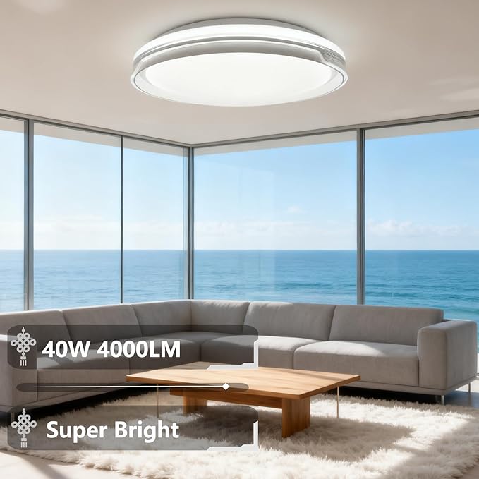 OOWOLF Flush Mount LED Ceiling Light Fixture, 2700K-6500K Super Bright 40W 4000LM 15.75 Inch Dimmable Warm/White Light Kitchen Light Modern Ceiling Lamp for Bedroom Bathroom, Chandeliers with Remote