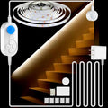 Dual Sensor Stair Light Strip, Double Motion Activated Sensor LED Strip Light for Stairway (Power Adapter (16.4FT Cable), Warm White 3000K (16.4FT White Light Strip))