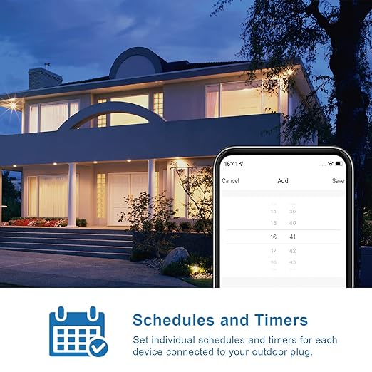 New One Outdoor Smart Plug, 2.4G WiFi Outdoor Outlet with Dual Outlets, Compatible with Alexa, Google Home, Smart Life, Wireless Voice Remote Control, IP65 Waterproof, 125V 15A ETL FCC Certified
