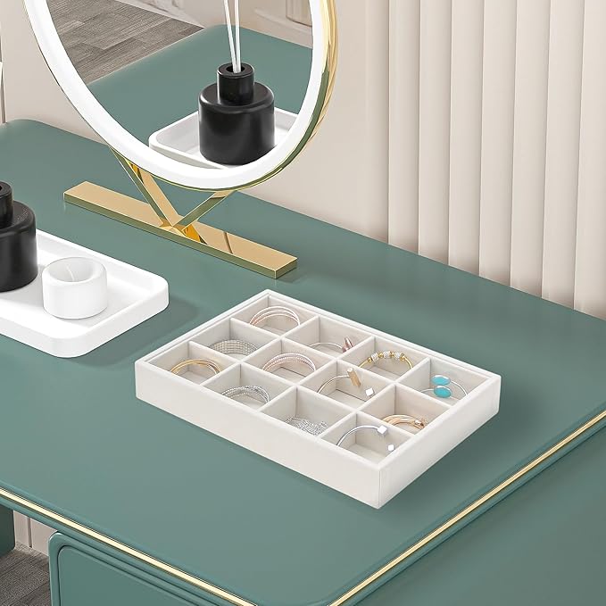 Beige 12Grid Bedside Organizer - Multi-use Holder for Jewelry, Sunglasses, Phone, Watch, Perfume, Lipstick - Nightstand & Desk-top Catchall Tray