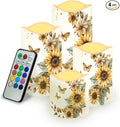 Sunflower Moon Flameless Candles Bulk Timer Battery Operated Candles with Remote Color Changing Electric Pillar Led Candles Room Home Dining Table Decorations Tea Light