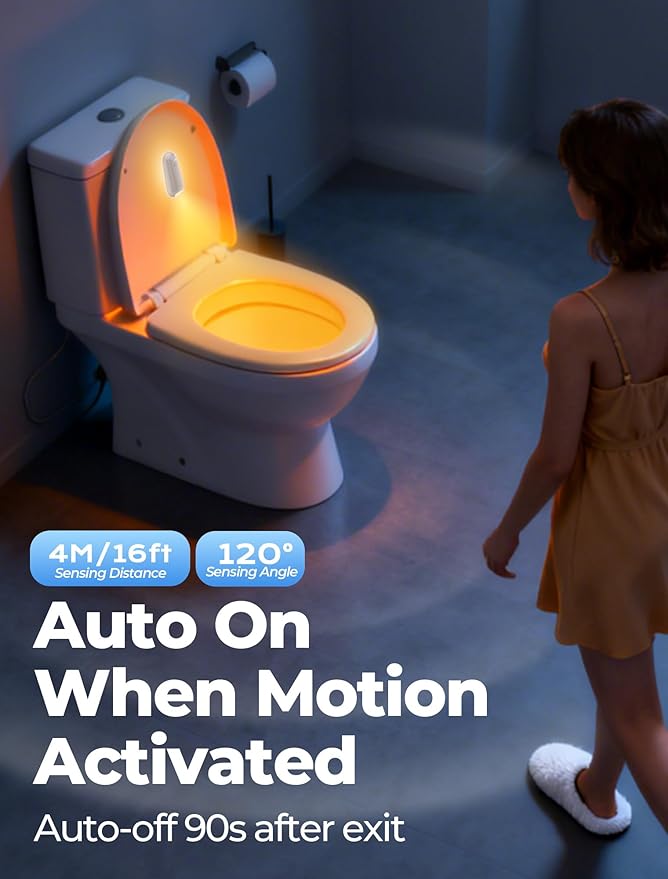 ONXE Toilet Night Light Motion Sensor, 8 Color Changing LED Wall Motion Sensor Light Indoor Bathroom Accessories Decor, Inside Toilet Lights Unique Gadgets for Men Kids Birthday Gifts 3 Pack
