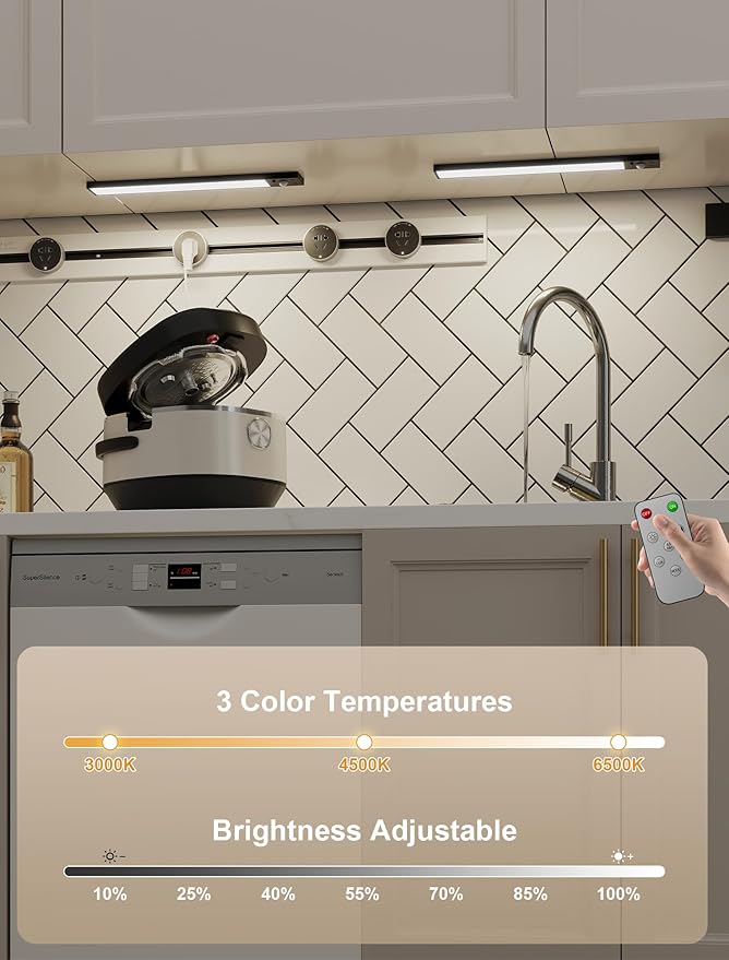 12inch Rechargeable Under Cabinet Lighting,56 LED -3 Color& 7 Levels Under Cabinet Lighting Wireless,3000mah Dimmable Magnetic Cabinet Lighting,Punch-Free Smart Sensor Magnetic Rechargeable led Lights