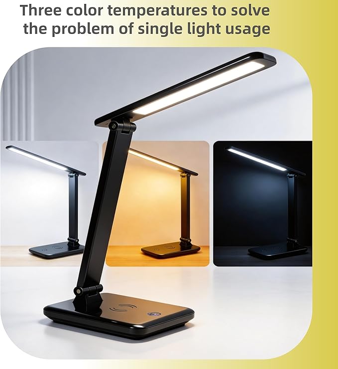 LED Desk Lamp, Reading Light for Home Office, Small Study Table Lamp, 5000K, Black, Lithium Battery 2000MAH,Work Desk Light，Emergency Lighting, Touch Lights，Stepless dimming，