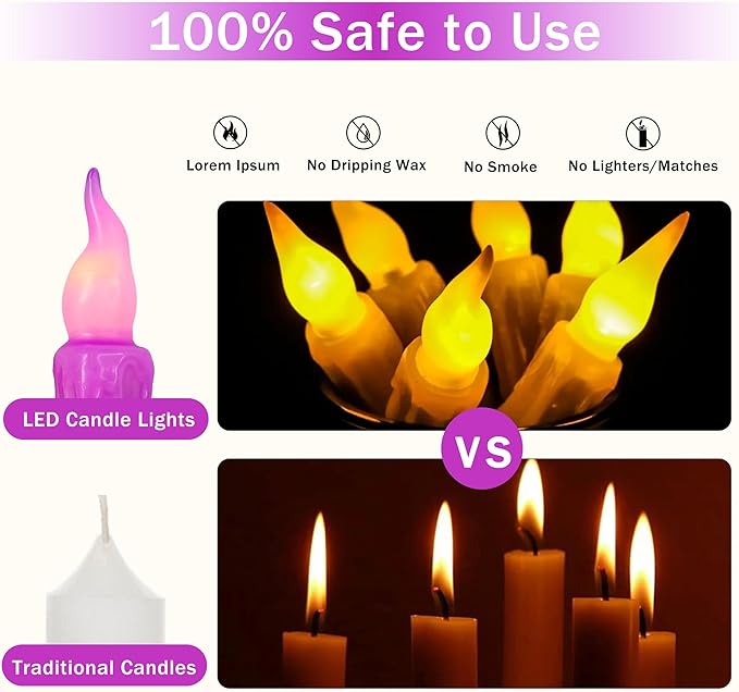 Magical Candlesticks Flameless Taper Candle, 4pcs Real Wax LED Tapered Candles Remote Dipped Candle 6inches Battery Chandelier for Enchanting Weddings Harry Potter Inspired Vigils (Purple)