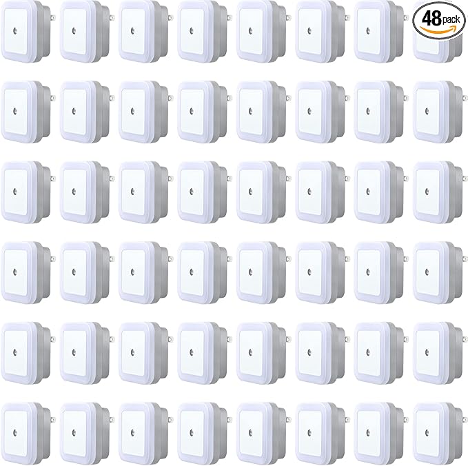 Tuanse 48 Pack LED Night Lights Plug into Wall Smart Sensor Sensor Automatic Night Lamp Nightlights Accessories for Bedroom Bathroom Toilet Stairs Kitchen Hallway(White)