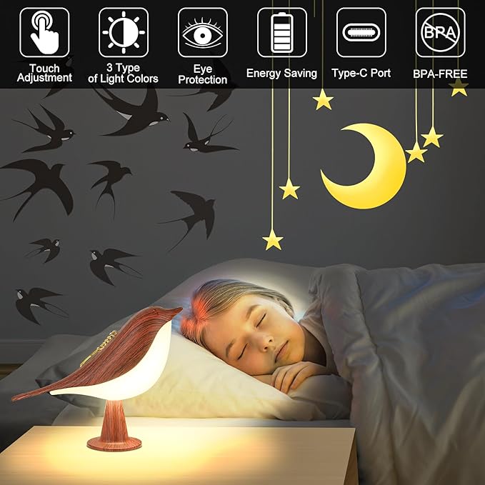 Small Cordless Bird Lamp, Touch Night Light with 3 Color Temperature/Dimmer Brightness/Touch Sensor/Aroma Diffuser, Rechargeable Battery Hummingbird Lamp for Kids, Bedside, Small Place (2Pack)