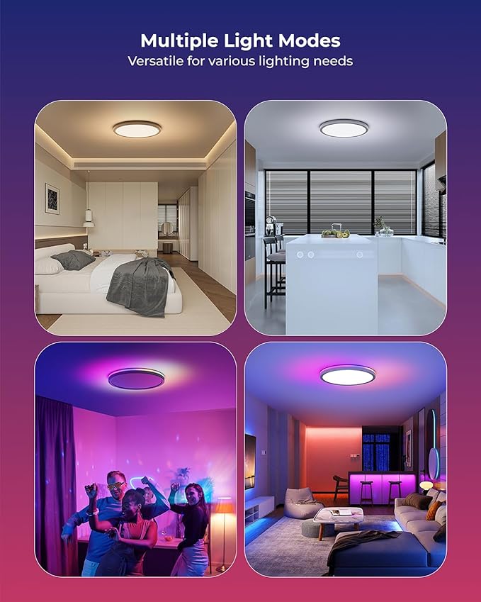 Matane Smart LED Ceiling Light WiFi, 12IN RGB Flush Mount Light Fixture, DIY Colors, Compatible with Alexa Google Home, 3000K-6500K Ceiling Lights for Bedroom, Living Room, White