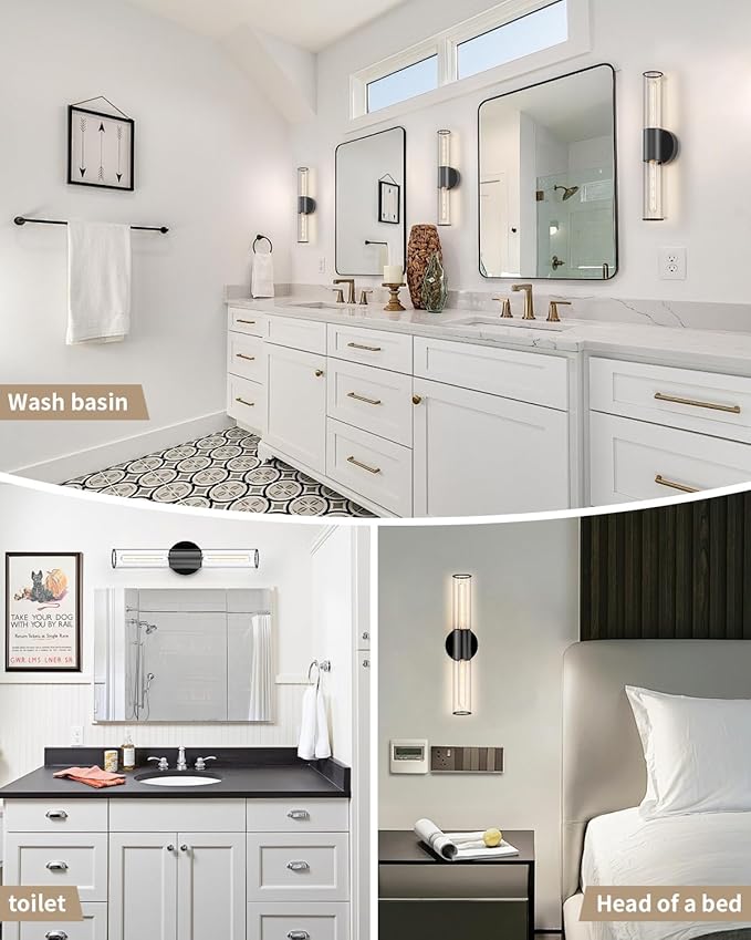 Bathroom Vanity Light Fixture, 2-Light Black Wall Sconce Lighting Fixture with Clear Glass, Indoor E26 Stocket Wall Lamp for Mirror Living Room Hallway(Bulb Not Included)
