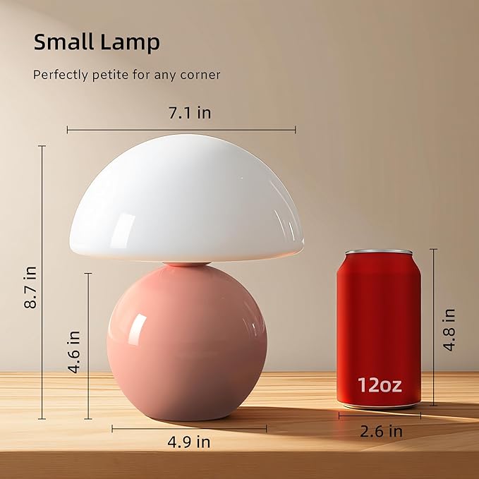 Mushroom Lamp Desk Lamp for Bedroom,Table Bedside Small Lamps for Living Room,Mushroom Decor Cute Mini Modern Mid Century Lamps for Night Stands,Unique Aesthetic Home Living Room Decor(Pink)