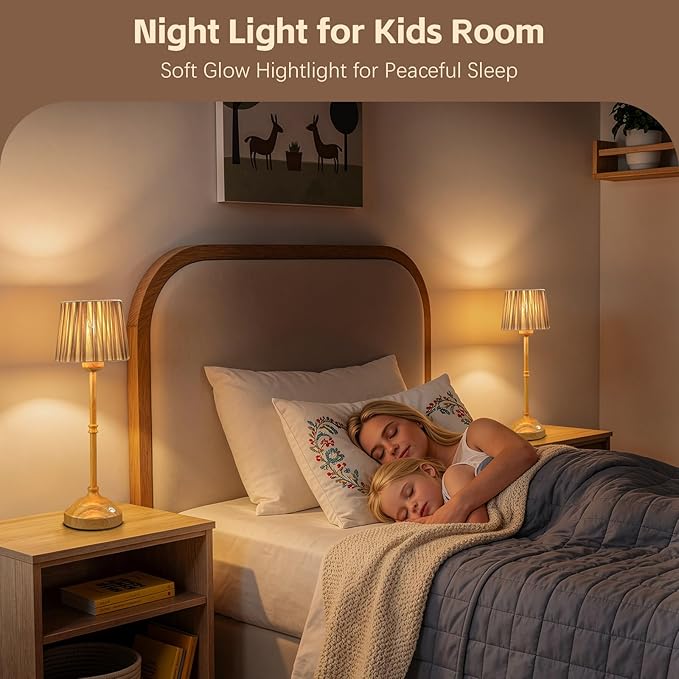 TRRMEZY 17.5" Cordless Touch Bedside Lamp for Bedroom Nightstand Nursery, Battery Operated Rechargeable, 3-Color Dimmable Night Light for Kids Room, Living Room, Desk, End Table, LED Bulb Included
