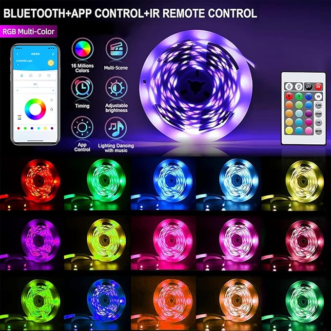 CHARKEE 200FT LED Strip Lights for Bedroom, RGB Color Changing Lights with Music Sync, Bluetooth App & Remote Control, 24V LED Light Strip for Room, Kitchen, Party & Home Decor (2 Rolls of 100ft)