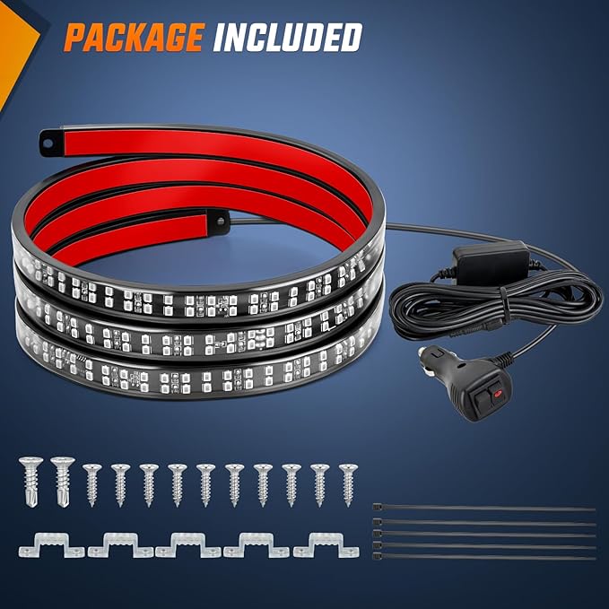 Nilight 48 Inch Truck Tailgate Strobe Light Strip Tail Emergency Bar Rear Window Warning Lamp Ultra-Bright Double Row 288 LED for Pickup Trailers Construction Vehicles Car SUV, Red Blue