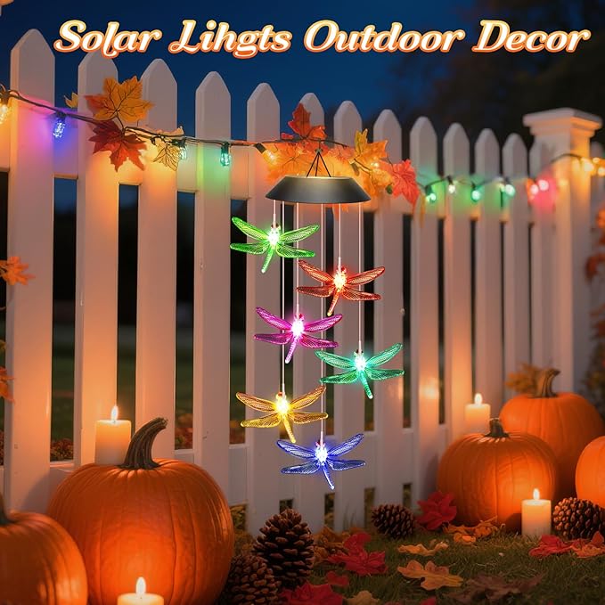 Birthday Gifts for Mom Grandma Wife, Winzwon Solar Lights Outdoor Wind Chimes for Outside Garden Yard Patio Porch Deck Hanging Decor Dragonfly Gifts for Women Her Easter Mothers Day