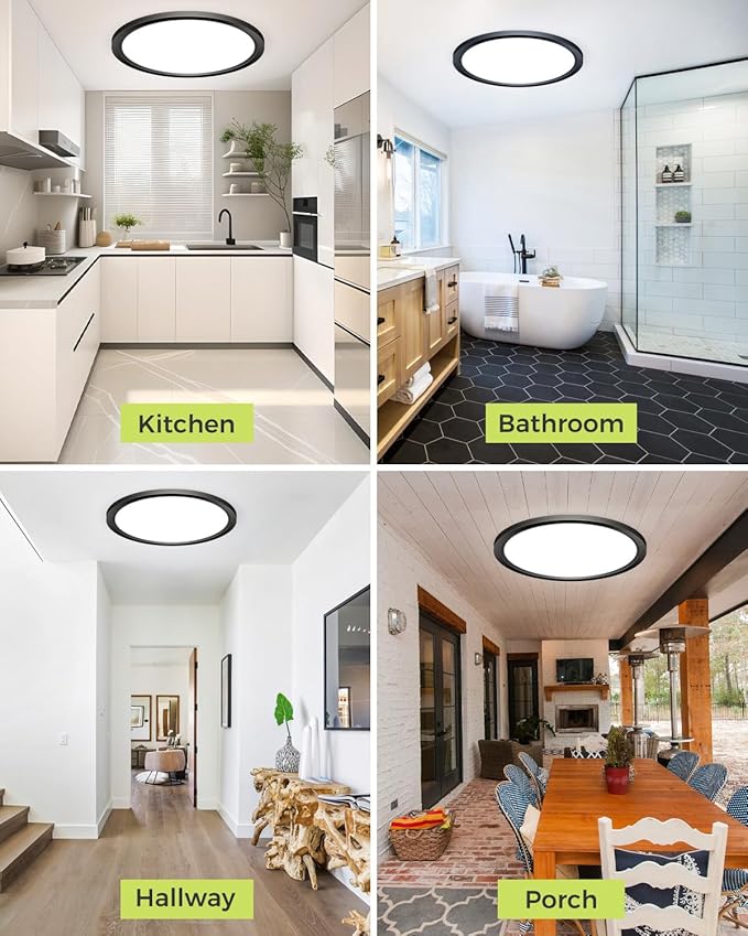 6PACK LED Flush Mount Ceiling Light - 3CCT Selectable 3000K-4000K-6500K & 150W Equivalent Modern Kitchen Recessed Ceiling Lamp 24W 3200Lm 12 Inch for Bathroom Closet Laundry Bedroom Hallway