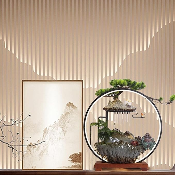 LED Halo Reflux I, Ceramic Zen Ornament with Rain Curtain Flowing Water Waterfall I Sitting, Suitable for Home Office Yoga Meditation Use