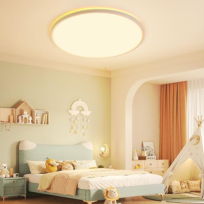 Flush Mount Ceiling Light with Night Light, 19in LED Ceiling Lights with Remote Control, 1800K Nightlights & 3000-6500K Dimmable Lamp Fixture, 45W 4500LM Low Profile for Bedroom, White